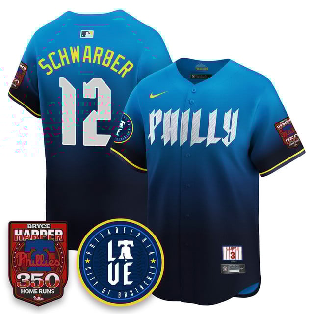 Men's Bryce Harper Philadelphia Phillies 350 Home Runs Jersey #12 Kyle Schwarber