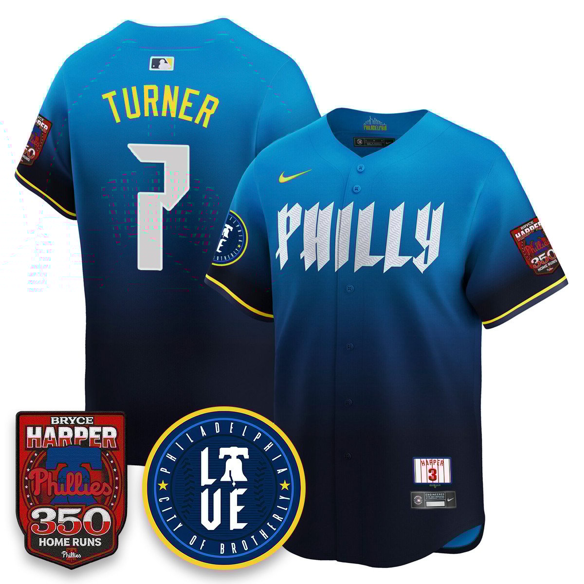 Men's Bryce Harper Philadelphia Phillies 350 Home Runs Jersey #7 Trea Turner