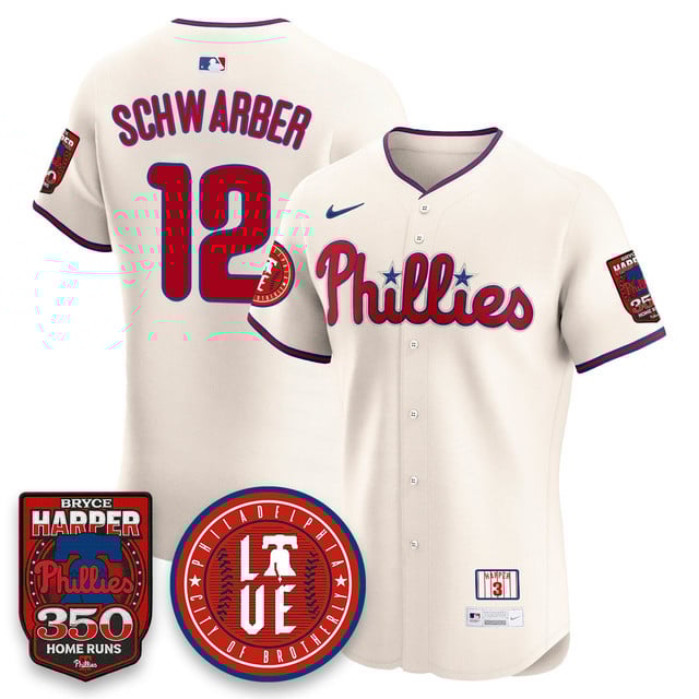 Men's Bryce Harper Philadelphia Phillies 350 Home Runs Jersey Cream #12 Kyle Schwarber