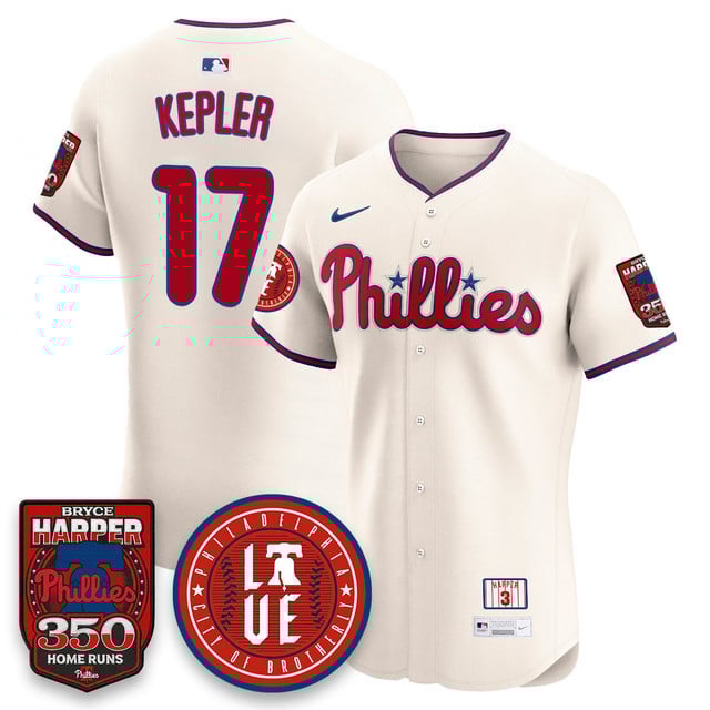 Men's Bryce Harper Philadelphia Phillies 350 Home Runs Jersey Cream #17 Max Kepler