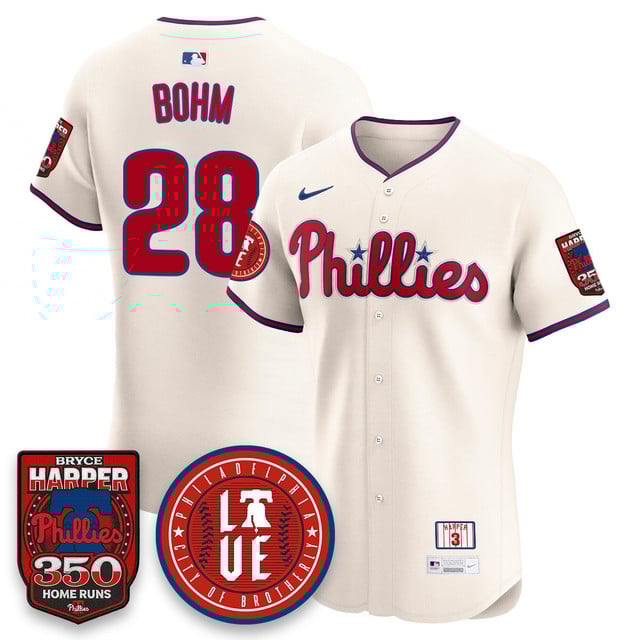 Men's Bryce Harper Philadelphia Phillies 350 Home Runs Jersey Cream #28 Alec Bohm