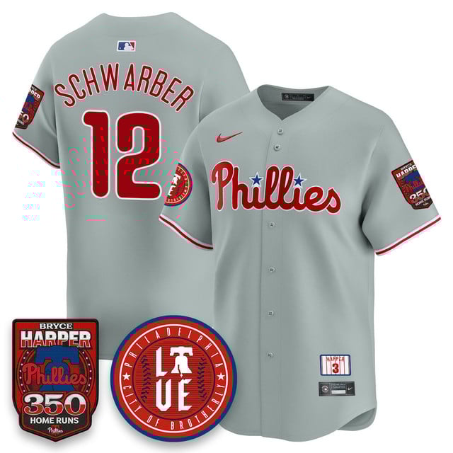 Men's Bryce Harper Philadelphia Phillies 350 Home Runs Jersey Gray #12 Kyle Schwarber