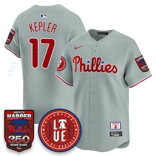 Men's Bryce Harper Philadelphia Phillies 350 Home Runs Jersey Gray #17 Max Kepler