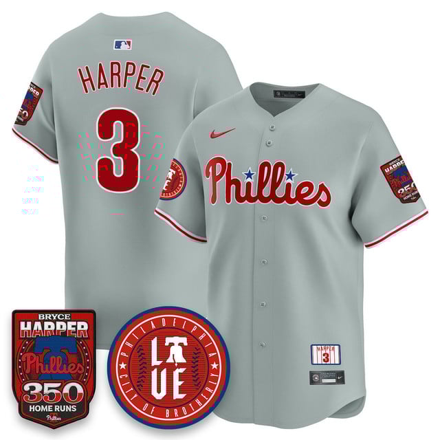 Men's Bryce Harper Philadelphia Phillies 350 Home Runs Jersey Gray #3 Bryce Harper