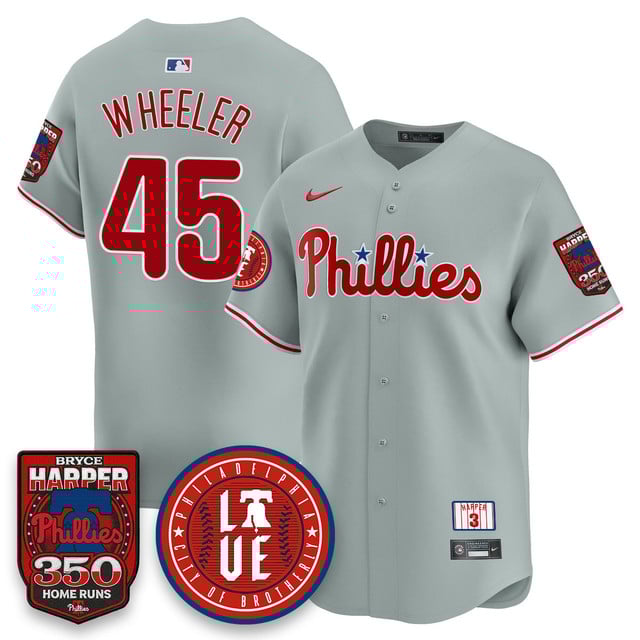 Men's Bryce Harper Philadelphia Phillies 350 Home Runs Jersey Gray #45 Zack Wheeler