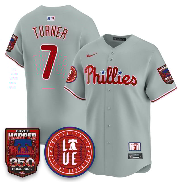 Men's Bryce Harper Philadelphia Phillies 350 Home Runs Jersey Gray #7 Trea Turner