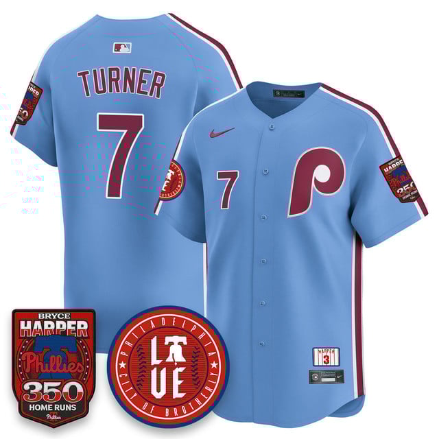 Men's Bryce Harper Philadelphia Phillies 350 Home Runs Jersey blue #7 Trea Turner