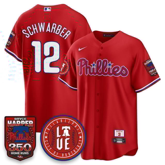 Men's Bryce Harper Philadelphia Phillies 350 Home Runs Jersey red #12 Kyle Schwarber