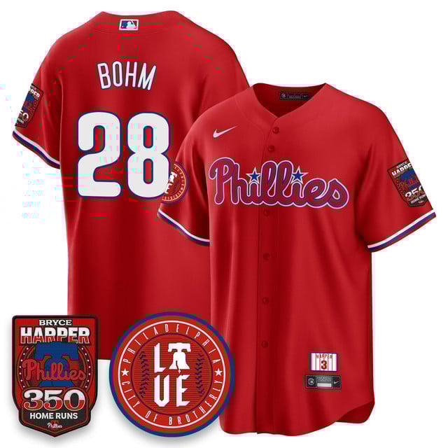 Men's Bryce Harper Philadelphia Phillies 350 Home Runs Jersey red #28 Alec Bohm