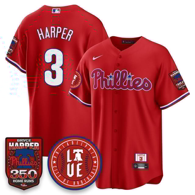 Men's Bryce Harper Philadelphia Phillies 350 Home Runs Jersey red #3 Bryce Harper