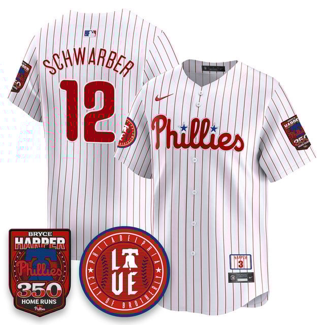 Men's Bryce Harper Philadelphia Phillies 350 Home Runs Jersey white #12 Kyle Schwarber