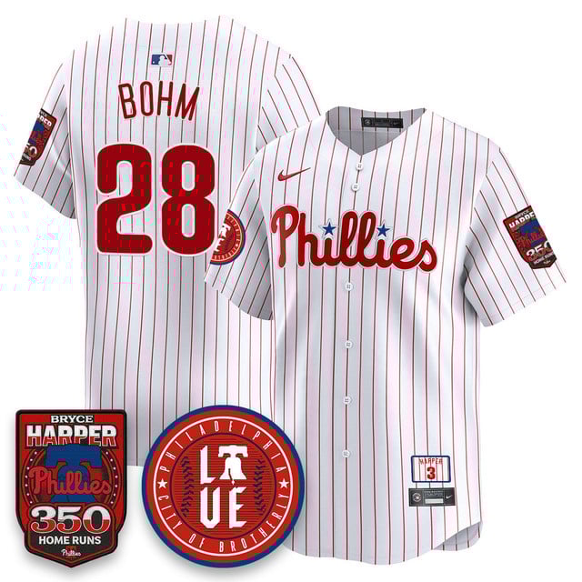 Men's Bryce Harper Philadelphia Phillies 350 Home Runs Jersey white #28 Alec Bohm