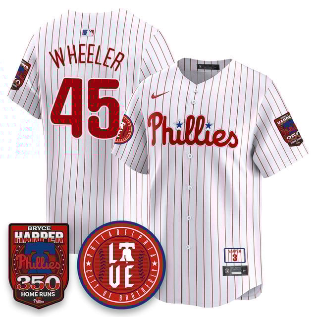 Men's Bryce Harper Philadelphia Phillies 350 Home Runs Jersey white #45 Zack Wheeler