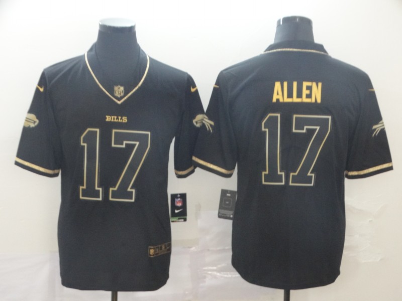 Men's Buffalo Bills #17 Josh Allen Black Gold Retro Football Stitched Jersey