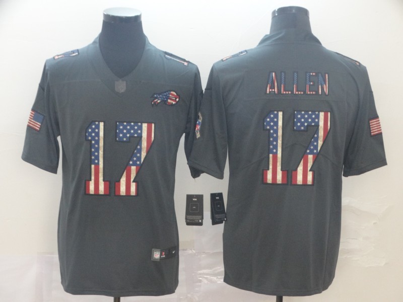 Men's Buffalo Bills #17 Josh Allen Charcoal Nike USA Flag Retro Football Jersey