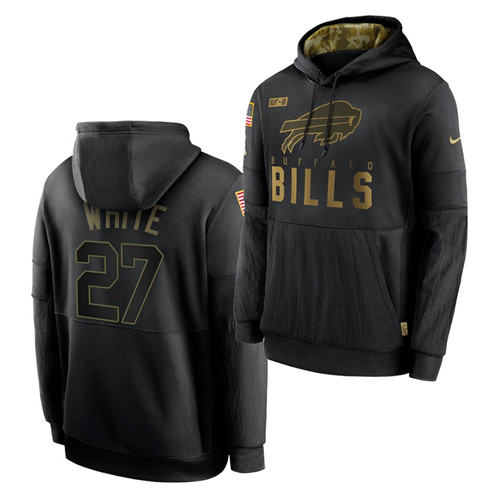 Men's Buffalo Bills #27 Tre'Davious White 2020 Salute To Service Black Sideline Performance Pullover Hoodie