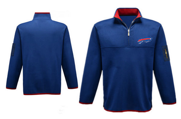 Men's Buffalo Bills Antigua Charcoal Fortune Sweater Knit Microfleece Quarter-Zip Pullover Jacket - Blue
