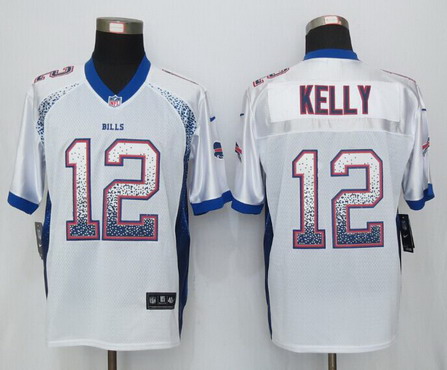 Men's Buffalo Bills Retired Player #12 Jim Kelly White Drift Fashion NFL Nike Elite Jersey