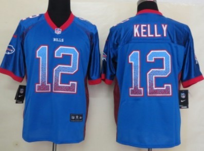 Men's Buffalo Bills Throwback Plyer #12 Jim Kelly Nike Drift Fashion Blue Elite Jersey