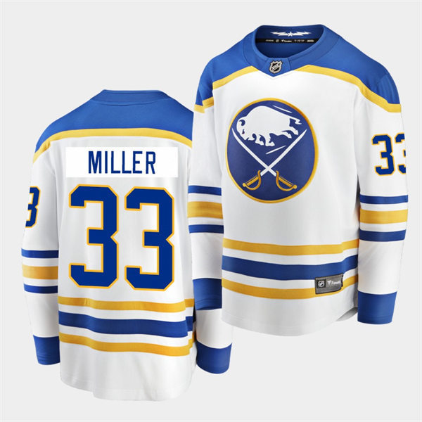 Men's Buffalo Sabres #33 Colin Miller Adidas White Royal Away Premier Player Stitched Jersey