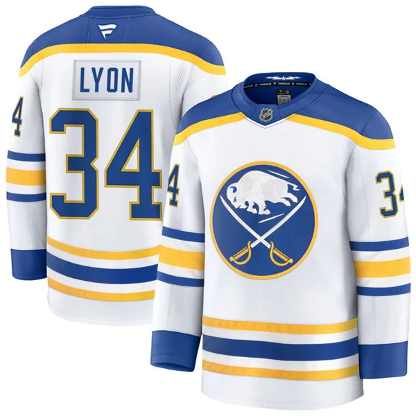 Men's Buffalo Sabres #34 Alex Lyon Fanatics White Royal Away Premium Jersey 