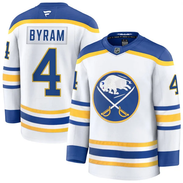 Men's Buffalo Sabres #4 Bowen Byram Fanatics White Royal Away Premium Jersey 