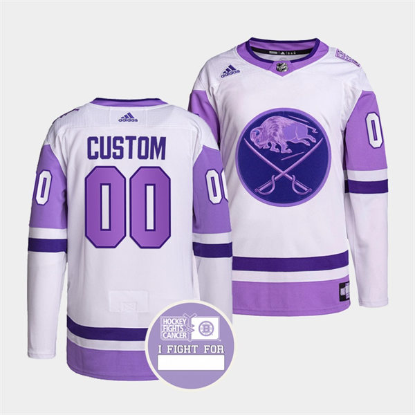 Men's Buffalo Sabres Custom Adidas 2021-22 White Purple Hockey Fights Cancer Primegreen Jersey Stitched