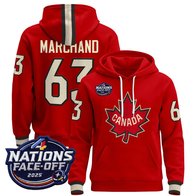 Men's Canada 4 Nations Face-Off 2025 Pullover Hoodie #63 MARCHAND.webp