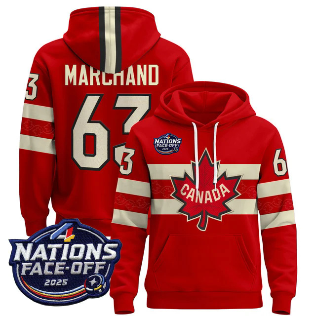 Men's Canada 4 Nations Face-Off 2025 Pullover Hoodie #63 MARCHAND.webp