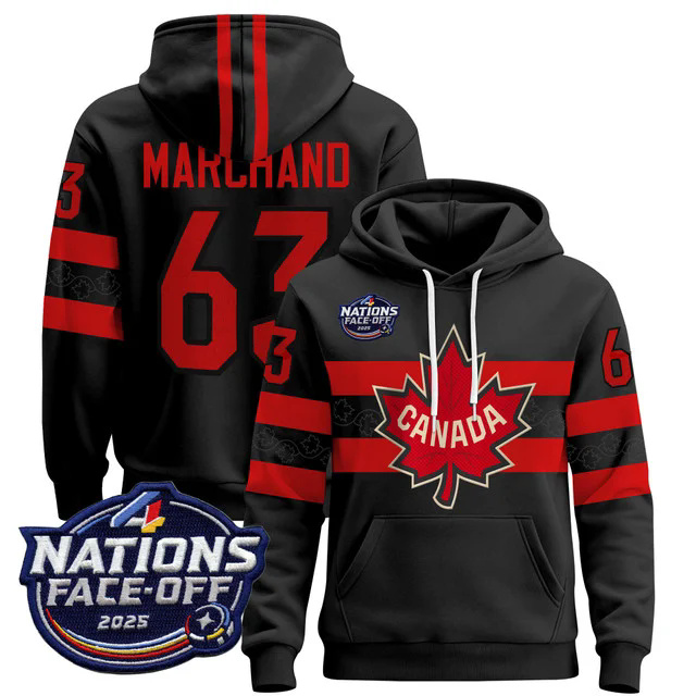 Men's Canada 4 Nations Face-Off 2025 Pullover Hoodie BLACK #63 MARCHAND.webp