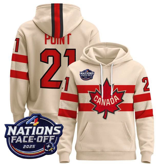 Men's Canada 4 Nations Face-Off 2025 Pullover Hoodie WHITE #21 POINT.webp