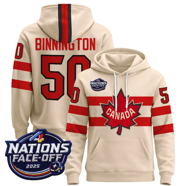 Men's Canada 4 Nations Face-Off 2025 Pullover Hoodie WHITE #50 BINNINGTON.webp