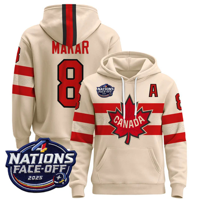 Men's Canada 4 Nations Face-Off 2025 Pullover Hoodie WHITE #8 MAKAR.webp