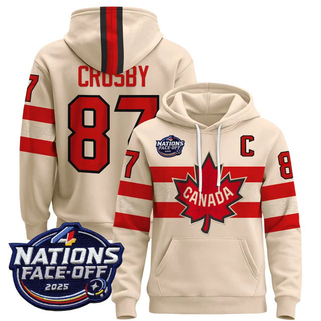 Men's Canada 4 Nations Face-Off 2025 Pullover Hoodie WHITE #87 CROSBY.webp