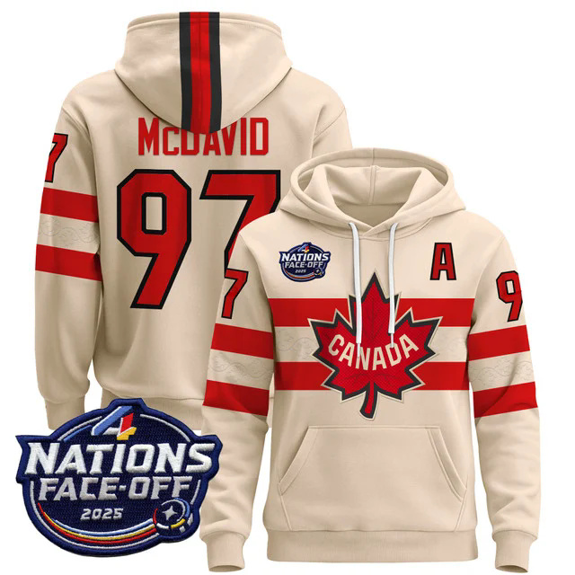 Men's Canada 4 Nations Face-Off 2025 Pullover Hoodie WHITE #97 McDAVID.webp