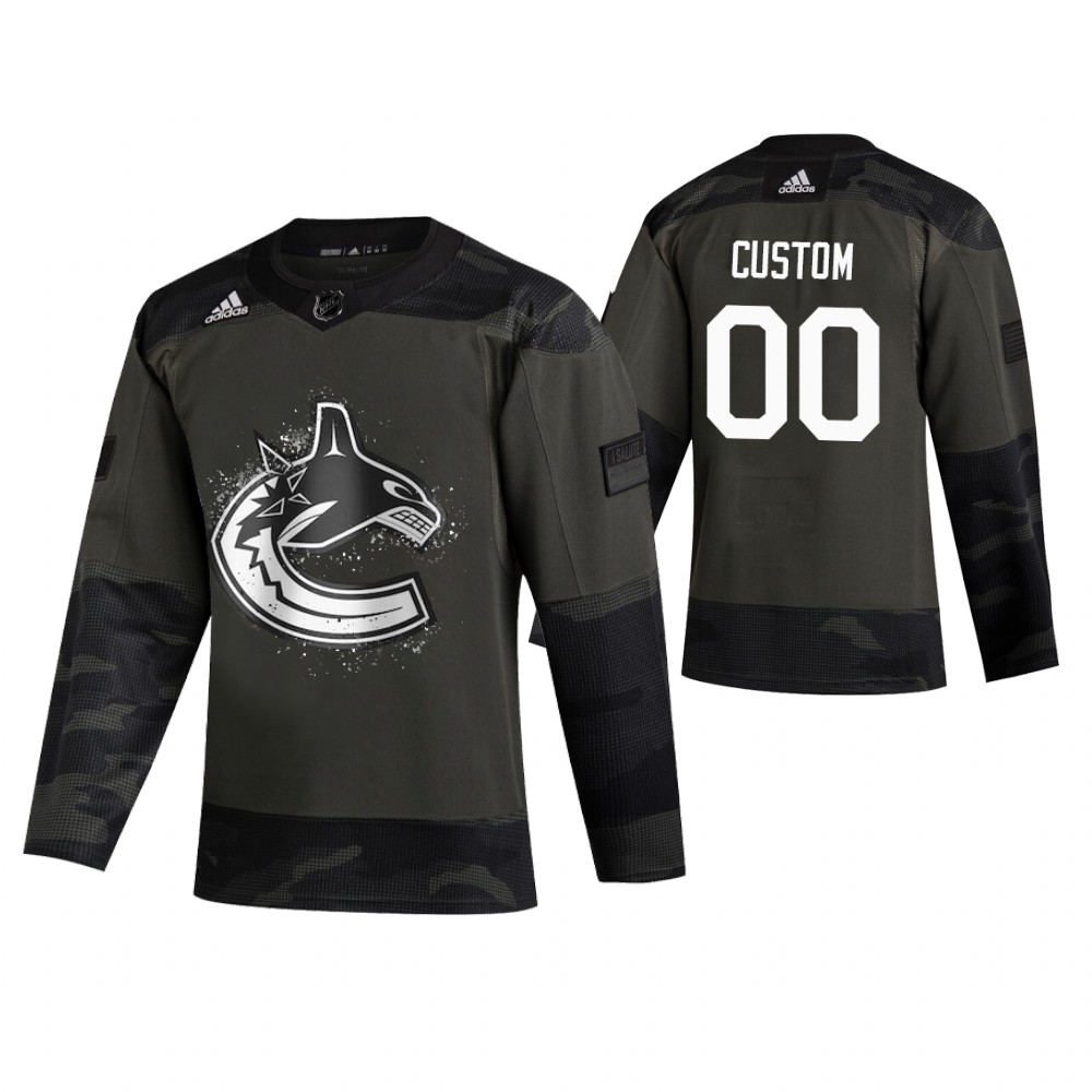 Men's Canucks #00 Custom Authentic 2019 Veterans Day Jersey Camo