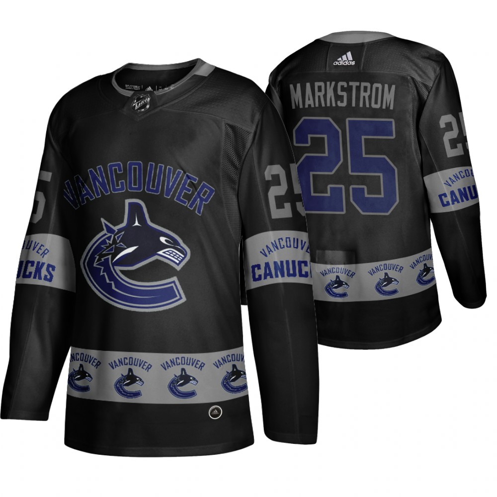 Men's Canucks #25 Jacob Markstrom Logo sleeve Breakaway Jersey Black