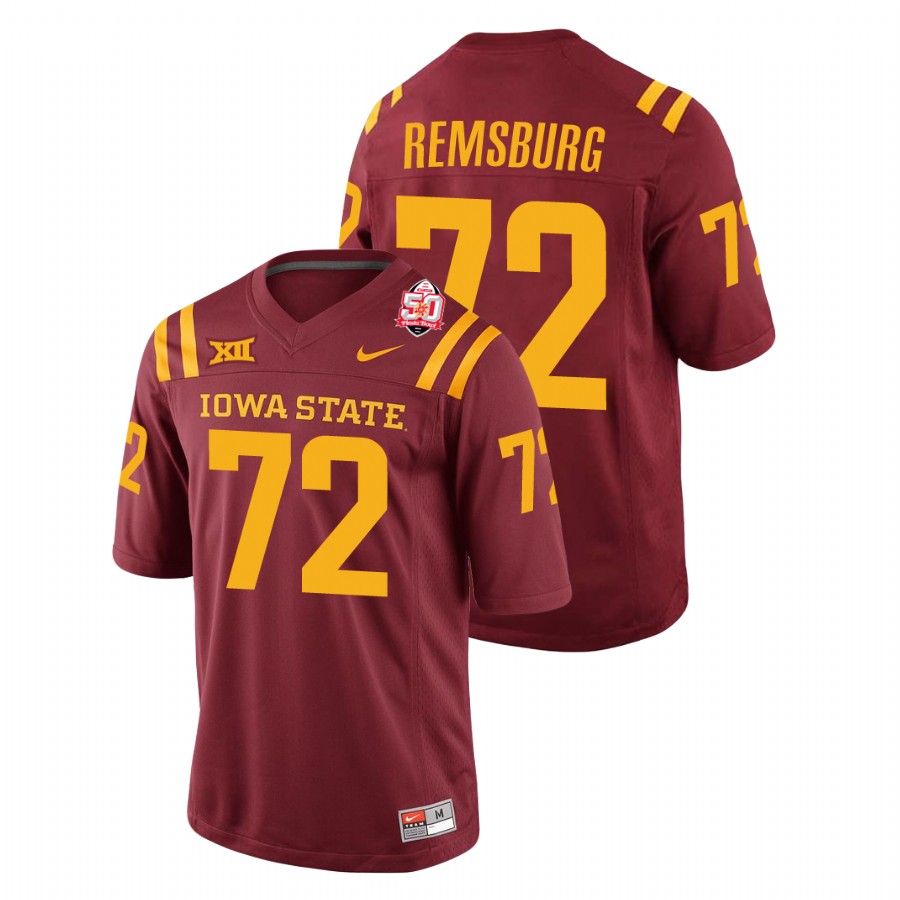 Men's Cardinal Iowa State Cyclones Jake Remsburg 2021 Fiesta Bowl College Football Jersey