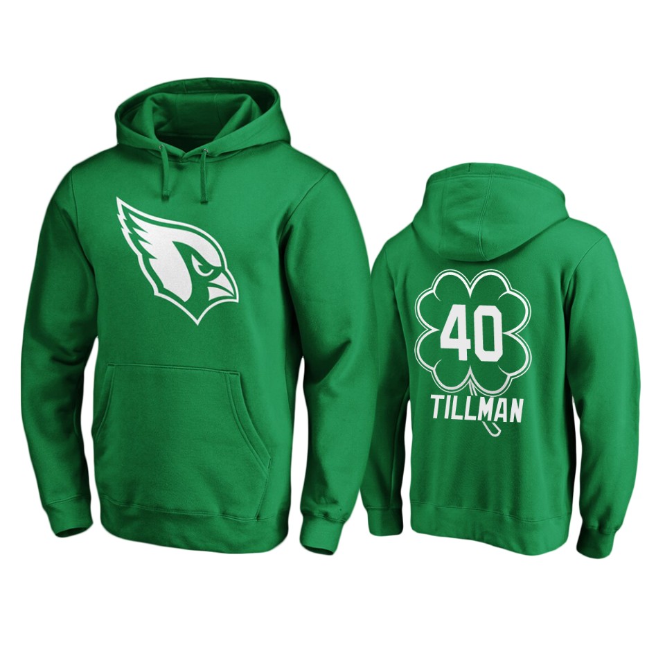 Men's Cardinals Pat Tillman Green St. Patrick's Day White Logo Pullover Hoodie