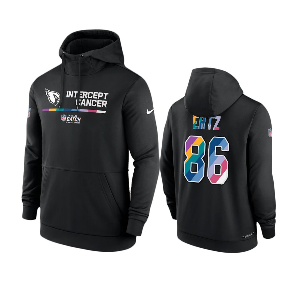 Men's Cardinals Zach Ertz Black 2022 NFL Crucial Catch Therma Hoodie