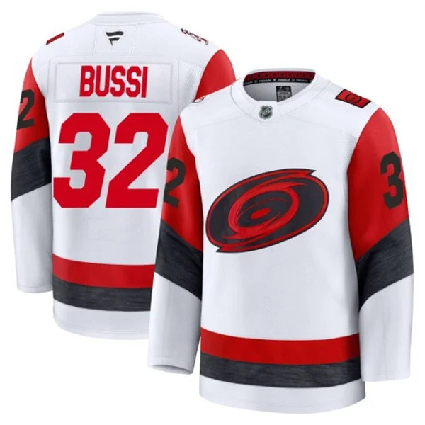 Men's Carolina Hurricanes #32 Brandon Bussi Fanatics 2025 White Away Premium Jersey 