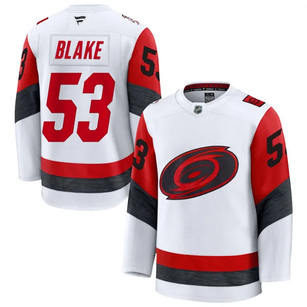Men's Carolina Hurricanes #53 Jackson Blake Fanatics 2025 White Away Premium Jersey 
