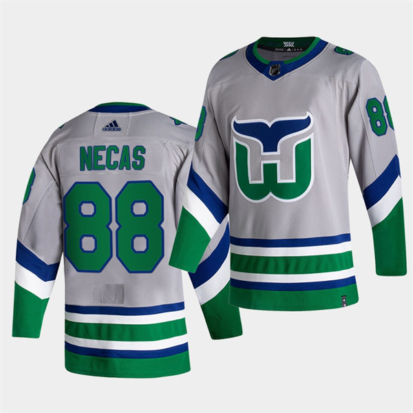 Men's Carolina Hurricanes #88 Martin Necas silvery grey Adidas 2021 NHL REVERSE RETRO Stitched JERSEYS
