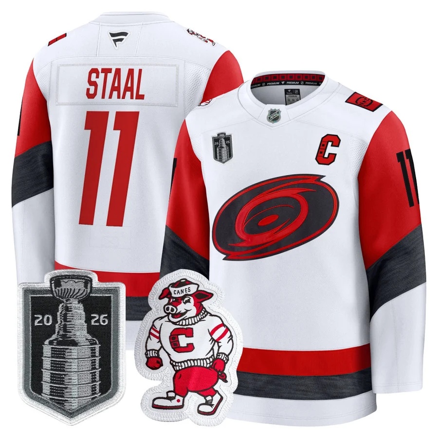 Men's Carolina Hurricanes 2026 Stanley Cup Patch Premium Jersey #11 JORDAN STAAL