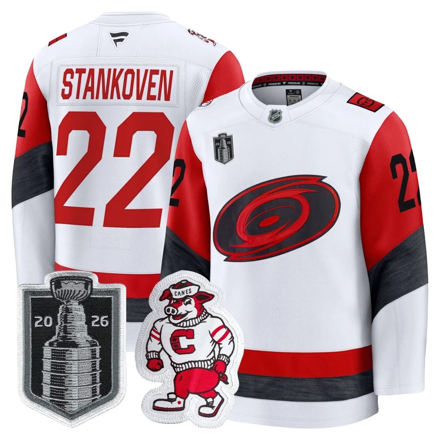 Men's Carolina Hurricanes 2026 Stanley Cup Patch Premium Jersey #22 LOGAN STANKOVEN