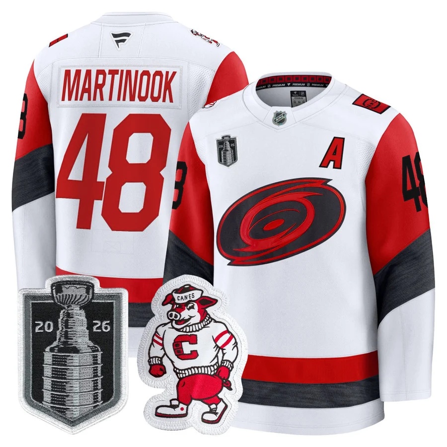 Men's Carolina Hurricanes 2026 Stanley Cup Patch Premium Jersey #48 JORDAN MARTINOOK