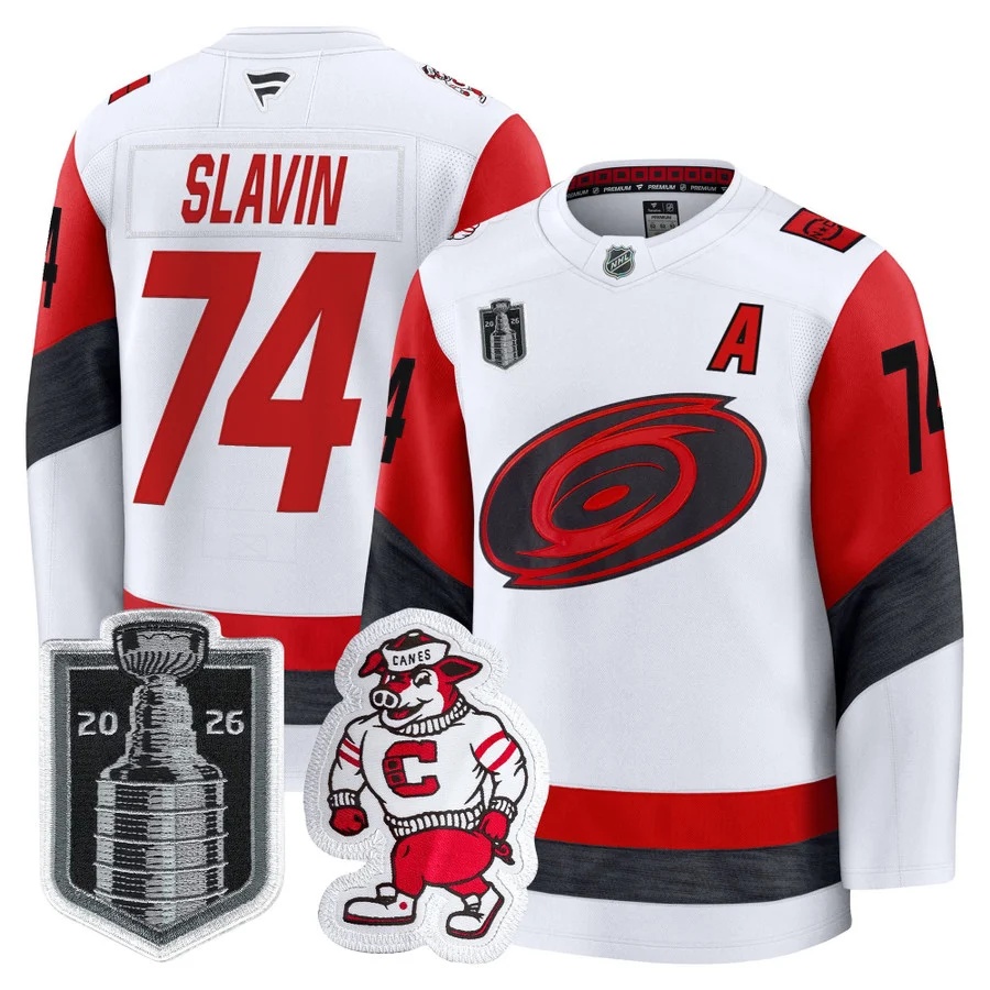 Men's Carolina Hurricanes 2026 Stanley Cup Patch Premium Jersey #74 JACCOB SLAVIN