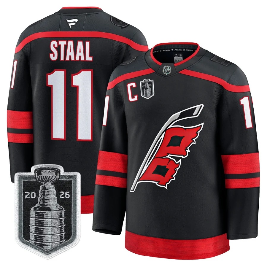 Men's Carolina Hurricanes 2026 Stanley Cup Patch Premium Jersey BLACK #11 JORDAN STAAL