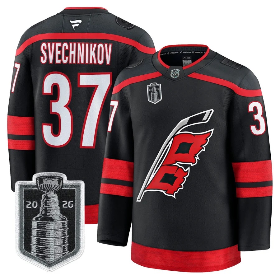 Men's Carolina Hurricanes 2026 Stanley Cup Patch Premium Jersey BLACK #37 ANDREI SVECHNIKOV