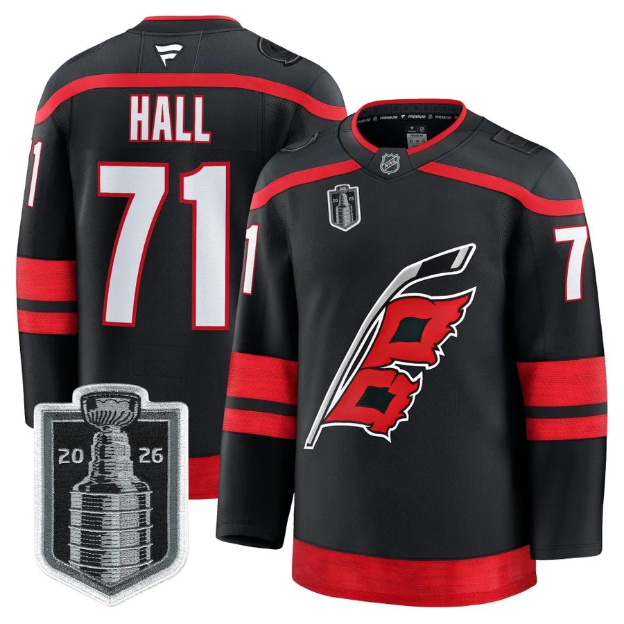 Men's Carolina Hurricanes 2026 Stanley Cup Patch Premium Jersey BLACK #71 TAYLOR HALL